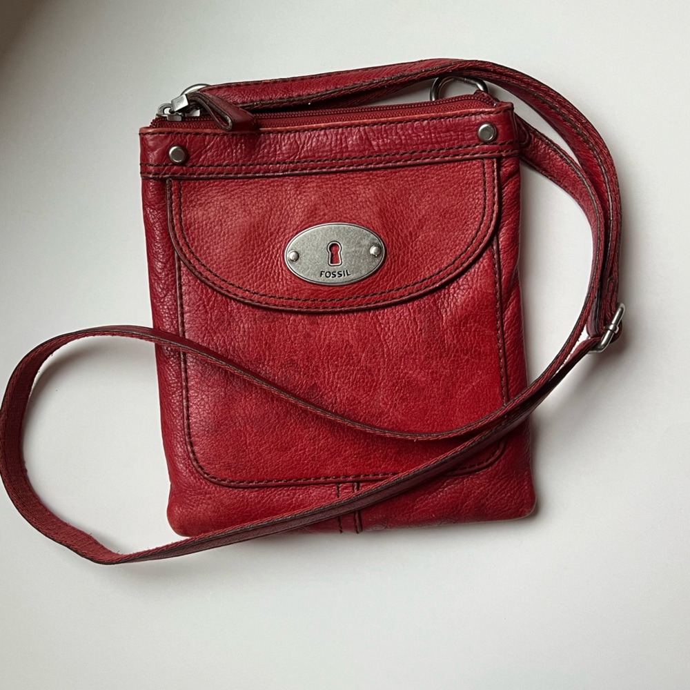 Fossil Red Leather Crossbody Bag